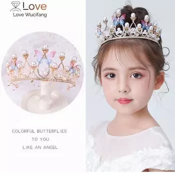 Романтичная корона принцессы в форме бабочки для девочек, тиара ручной работы со стразами и жемчугом, повязка на голову на день рождения, свадьбу, модель для подиума