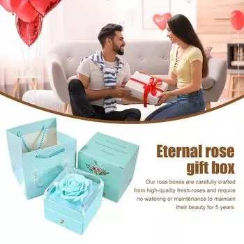 Романтичная подарочная коробка с консервированными розами, органайзер для ювелирных изделий, мягкая подкладка, кольцо, ожерелье, коробка-органайзер, цветы навсегда, подарки с розами на день рождения, годовщину светло-синий