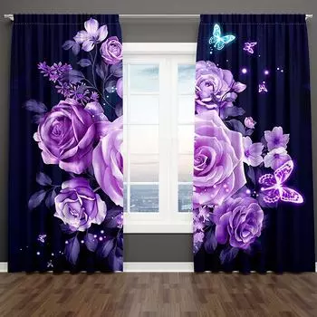 Романтичная весенняя бабочка роза цветок фиолетовый современный 2 шт. Бесплатная доставкатонкая оконная штора для спальни гостиной домашний декор 100W130H(CM)40x51in&Rod Pocket