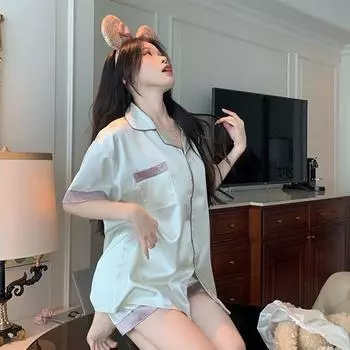 Романтичная вышивка сердца простая женская пижама из 2 предметов японская и корейская Ins Harajuku женская ночная рубашка новая летняя женская ночная одежда M бежевый