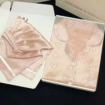 Романтичная жаккардовая пижама в форме сердца для женщин, розовая, с рисунком любви, милая леди, повседневная, летняя, крутая домашняя одежда L