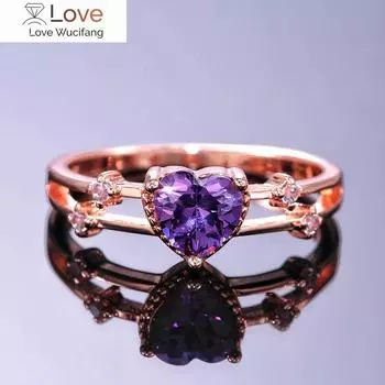 Романтичное фиолетовое кубическое циркониевое кольцо в форме сердца для женщин, изысканные обручальные кольца, элегантная леди, высокое качество 6