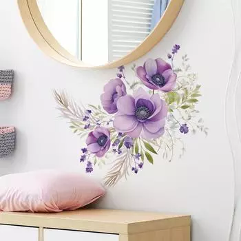 Романтичные фиолетовые цветы зеленые растения ванная комната украшение дома декоративные настенные наклейки 25*60CM*2PCS/fun-f13