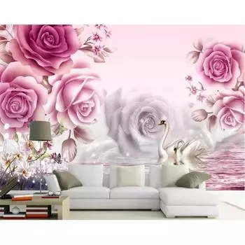Романтичные обои с розами Лебединое озеро Фон Фреска Украшение дома Гостиная Спальня Декор 3d Обои 200 cm(W) x 140 cm(H)