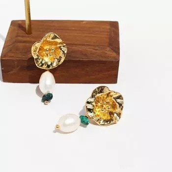 Романтичные ретро-текстурные цветочные серьги на ухо женские легкие роскошные темпераментные пресноводные жемчужные серьги-гвоздики Ab 445