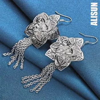 Романтичные серьги-цветы из стерлингового серебра 925 пробы, модные свадебные украшения 8.50*2.70cm