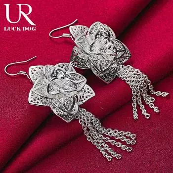 Романтичные серьги-цветы из стерлингового серебра 925 пробы, модные свадебные украшения 8.50*2.70cm