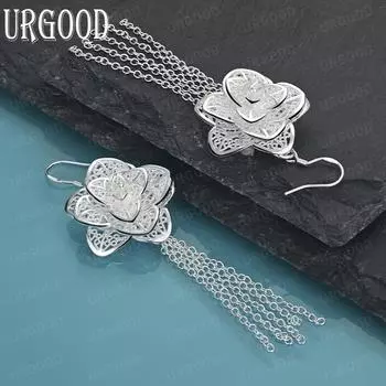 Романтичные серьги-цветы из стерлингового серебра 925 пробы, модные свадебные украшения 8.50*2.70cm