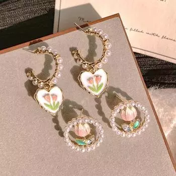 Романтичные серьги-гвоздики в виде тюльпанов, сладкие серьги-гвоздики в виде тюльпанов в форме сердца, серьги-гвоздики в виде жемчужных цветов для женщин style 2