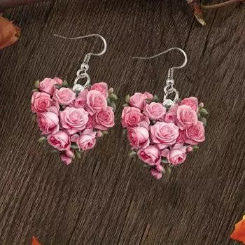 Романтичные серьги с розовыми розами розовый