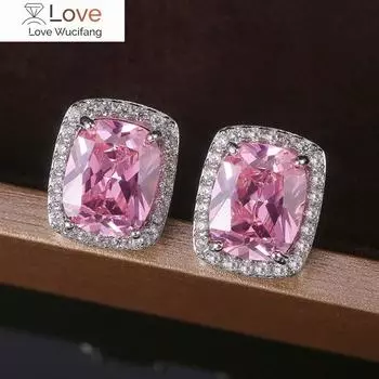 Романтичные женские серьги-гвоздики с розовым циркониевым кристаллом квадратной формы, нежные украшения для помолвки, свадьбы, вечеринки, подарков на день рождения розовый