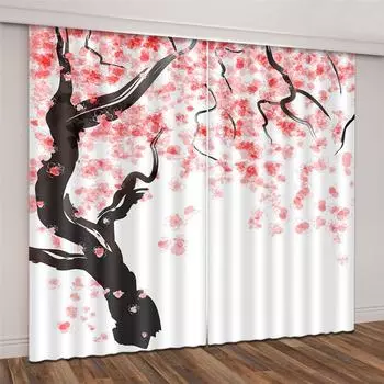 Романтичный белый розовый цветок сливы тропическое растение зеленые листья 2 шт. тонкая занавеска на окно для гостиной спальни декор 100W130H(CM)40x51in&Hook