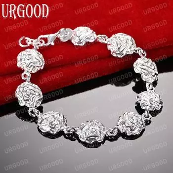 Романтичный браслет-цепочка из стерлингового серебра 925 пробы с розами, модные свадебные украшения 20CM