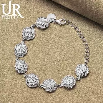 Романтичный браслет-цепочка из стерлингового серебра 925 пробы с розами, модные свадебные украшения 20CM