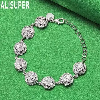 Романтичный браслет-цепочка из стерлингового серебра 925 пробы с розами, модные свадебные украшения 20CM