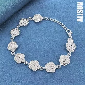 Романтичный браслет из стерлингового серебра 925 пробы с розой, модные свадебные украшения 20CM