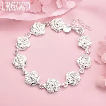 Романтичный браслет из стерлингового серебра 925 пробы с розой, модные свадебные украшения 20CM