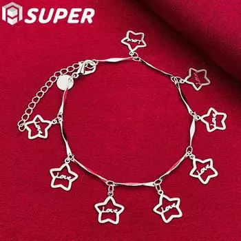 Романтичный браслет со звездой из стерлингового серебра 925 пробы, свадебные украшения с подвесками 20cm