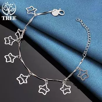 Романтичный браслет со звездой из стерлингового серебра 925 пробы, свадебные украшения с подвесками 20cm