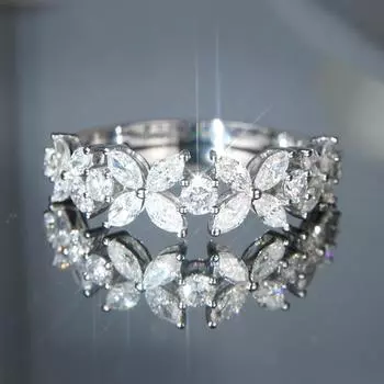 Романтичный цветочный дизайн свадебных обручальных колец AAA Белый фианитовый камень Роскошные аксессуары для женщин Ювелирные изделия 10