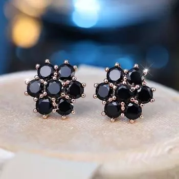 Романтичный дизайн, черные циркониевые серьги-гвоздики в виде цветка для женщин, винтажные свадебные украшения цвета розового золота чёрный/розового золота