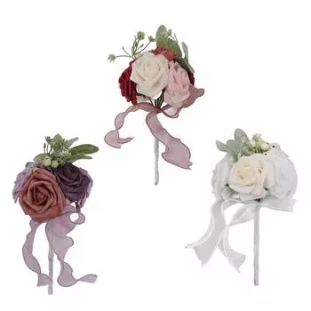 Романтичный свадебный букет из роз, искусственные шелковые цветы, поддельные цветы, букет подружки невесты, домашний Purple