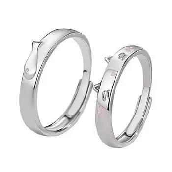 Романтика Любовь Символ Кольца Аксессуар для Пар Прочная Латунь с Дизайном Кошек и Рыб Регулируемый Размер для Ежедневного Ношения