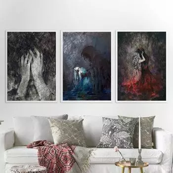 Романтика в неожиданном месте Любовь Греческая мифология Искусство Холст Картина Абстрактная богиня Синий слабый постер Настенная картина Декор 21x30cm No Framed