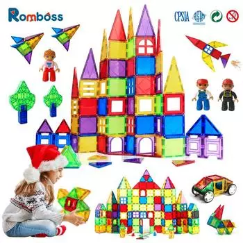 Romboss 1 комплект, большой размер, магнитный конструктор, магнитные строительные блоки, аксессуары, Монтессори, развивающий конструктор, игрушки, подарки для детей 2Pcs Car Set(Poland)