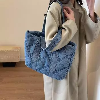 Ромбовидная большая сумка женская джинсовая сумка большой емкости женская сумка синий