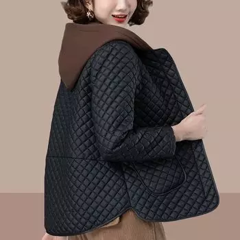 Ромбовидная хлопковая женская осенне-зимняя модная омолаживающая куртка с капюшоном, свободного кроя, большого размера, стеганая XXXXL