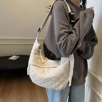 Ромбовидная сумка на плечо, однотонная женская сумка-хобо, сумка через плечо для поездок на работу бежевый