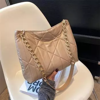 Ромбовидная вышитая нитью атмосферная сумка-тоут для женщин 2024 года, сумка-тоут с цепочкой, через плечо, большая вместимость розы красного