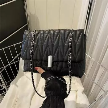 Ромбовидная вышивка нитью универсальная маленькая сумка с замком ins 2024 осень и зима новая универсальная корейская версия сумка-мессенджер с цепочкой