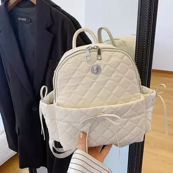 Ромбовидная вышивка нитью женский бант рюкзак весна и лето универсальная сумка для отдыха школьная сумка бежевый