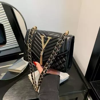 Ромбовидная высококачественная цепочка маленькая квадратная сумка женская 2024 новая модная сумка через плечо сумка-мессенджер для доставки чёрный