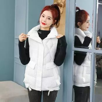 Ромбовидный жилет из хлопка для женщин, осенне-зимний новый стиль в этом году популярен с курткой с воротником-стойкой и жилетом с открытыми плечами. M чёрный