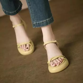 Римские босоножки Высокие каблуки Женские летние Новые Толстая подошва Бисквит Подходящие юбки Пляжная обувь 35 бежевый