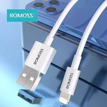 ROMOSS 2.4A для IOS зарядный кабель для быстрой зарядки 8-контактный кабель передачи данных USB для iphone 11 11pro 12 12pro 13 13pro телефонный кабель 1M белый