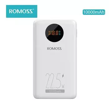 ROMOSS Светодиодный дисплей 10000 мАч Power Bank 22,5 Вт 18 Вт PD Поддержка быстрой зарядки QC3.0 Зарядка с двумя USB-зарядками Портативный портативный на открытом воздухе белый