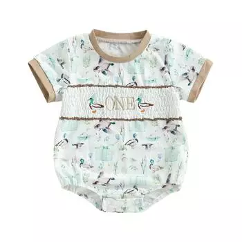 Ромпер на день рождения для мальчика, с коротким рукавом, круглым вырезом, вышивкой «Утка» и букв, боди, наряд для новорожденного на день рождения 12-18 Months зелёный