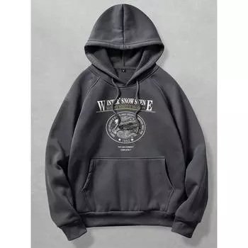 ROMWE Academia Мужская толстовка с капюшоном в винтажном стиле с флисовой подкладкой для повседневной носки осенью и зимой, для школы S