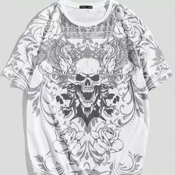 ROMWE Goth Мужская футболка с принтом черепа XS