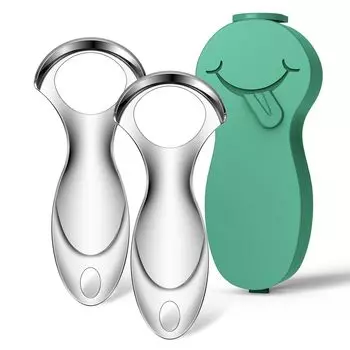 RONAVO Щетка для чистки языка, скребок для языка, мобильное устройство для хранения, удаление налета с языка, уход за неприятным дыханием, скребок для языка, зеленый футляр для переноски (2024)