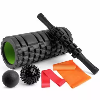 Rondofy Foam Миофасциальная растяжка Йога Триггер Массаж 7 шт. Фасциальный ролик Фитнес Тренировка Стресс Мышечная боль Японская инструкция Сумка для хранения чёрный