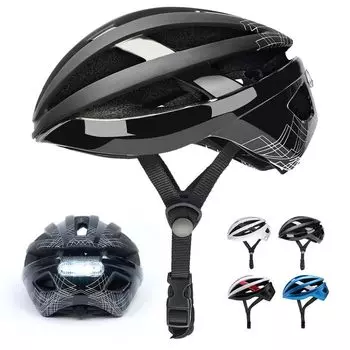 Rongbenyuan Велосипедный шлем для взрослых LED Шлем для шоссейного велосипеда Спортивный шлем Сверхлегкий 17 вентиляционных отверстий Велоспорт Ударопрочный Высокая жесткость Регулируемый чёрный