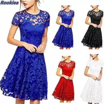 Женское кружевное платье с подкладом и коротким рукавом S чёрный