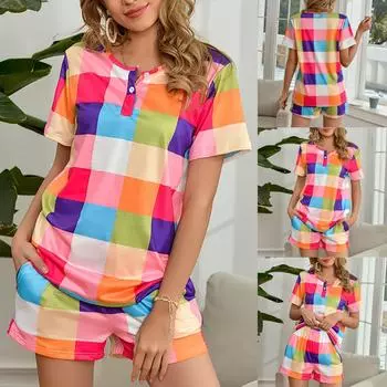 Rookiea, модные женские модные повседневные домашние пижамы с короткими рукавами и принтом, спортивный костюм из 2 предметов