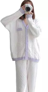Room Cute Top and Bottom 2 Piece One Size Подходит большинству [RAVIR] Женская одежда, Зима, Пушистый, Пижама, Комплект, Комплект, Пушистый, Удобный, Мягкий, Фиолетовый, фиолетовый