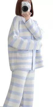 Room Cute Top and Bottom 2 Piece Eaton Free Size [RAVIR] Женская одежда, Зима, Пушистый, Пижама, Комплект, Комплект, Цвет, Повседневный, Карманы, Синий, синий